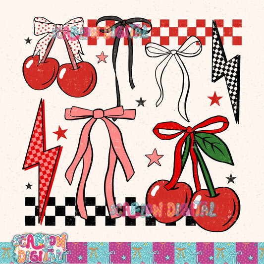 Cherries and Bows PNG Digital Design