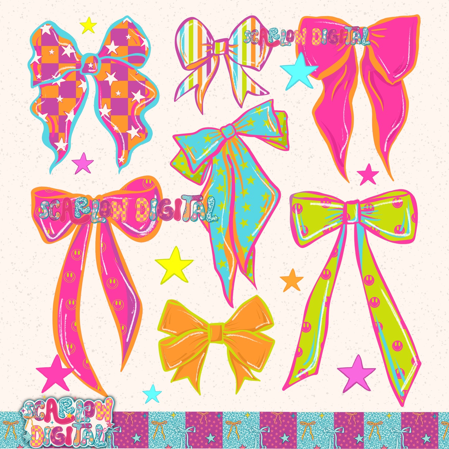 Retro Bows PNG Digital Design