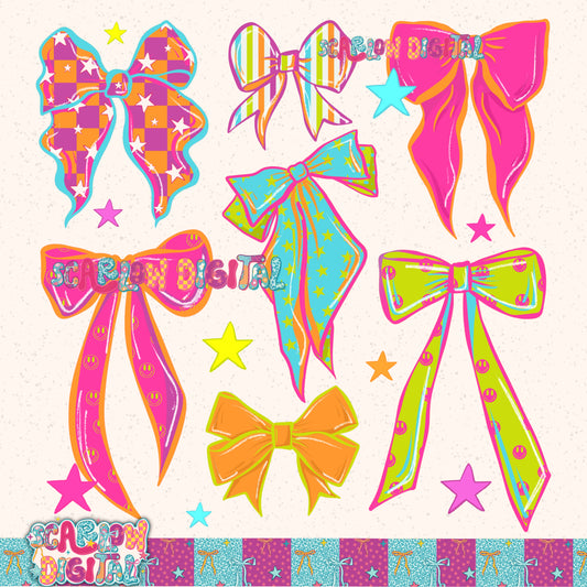 Retro Bows PNG Digital Design