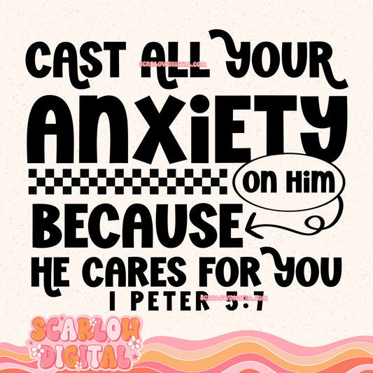 Cast All Your Anxiety On Him PNG Digital Design