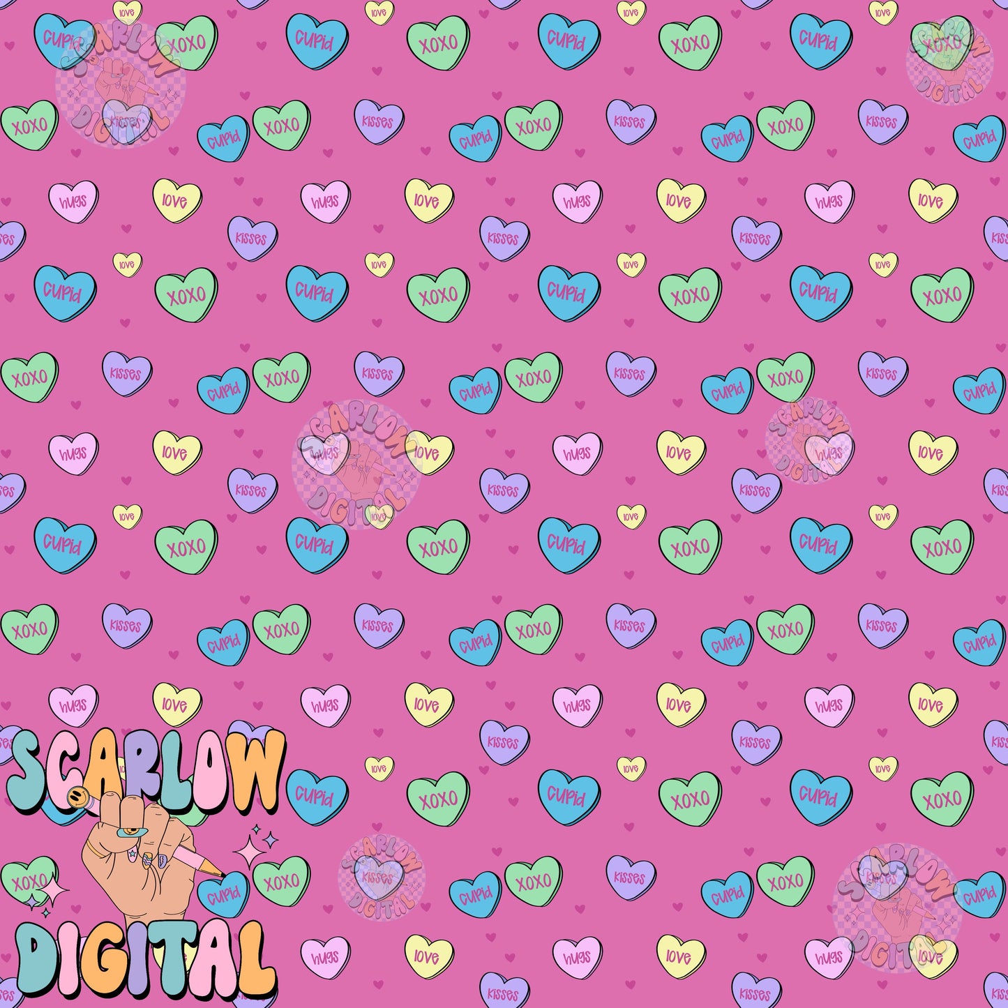 Candy Hearts Seamless Pattern Digital Design