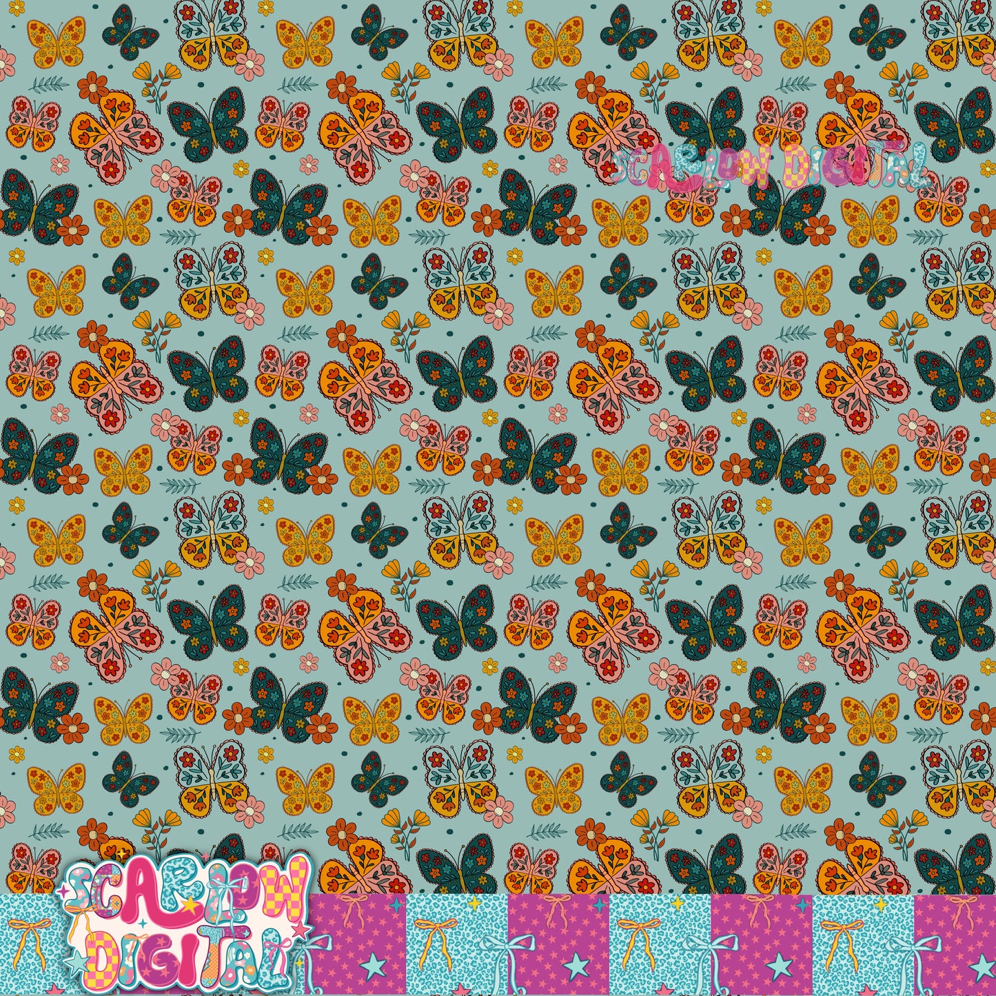 Butterflies Seamless Pattern Digital Design