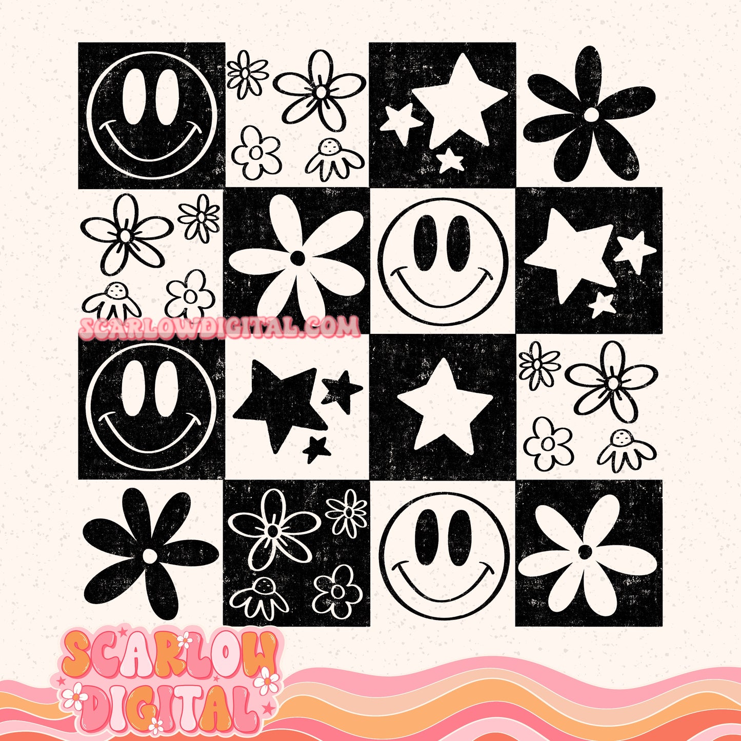 Retro Checkers PNG Digital Design