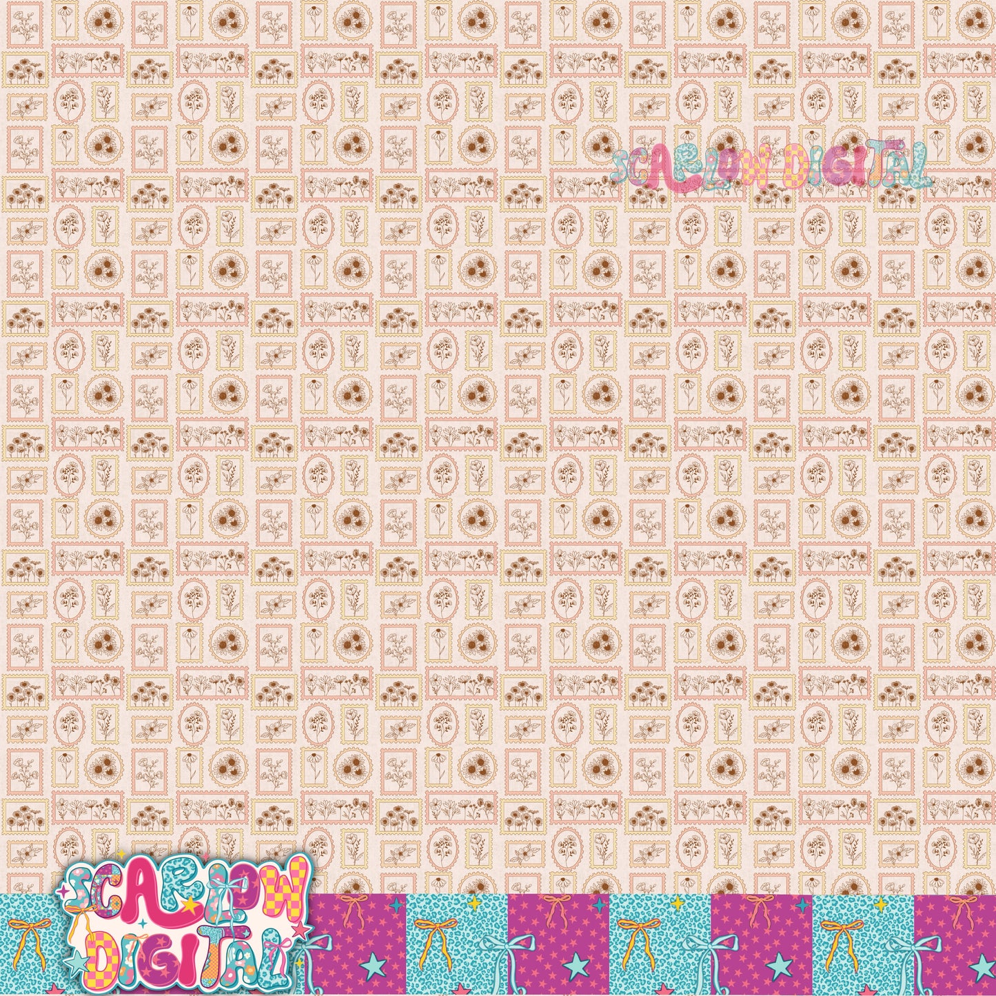 Flower Stamps Seamless Pattern Digital Design