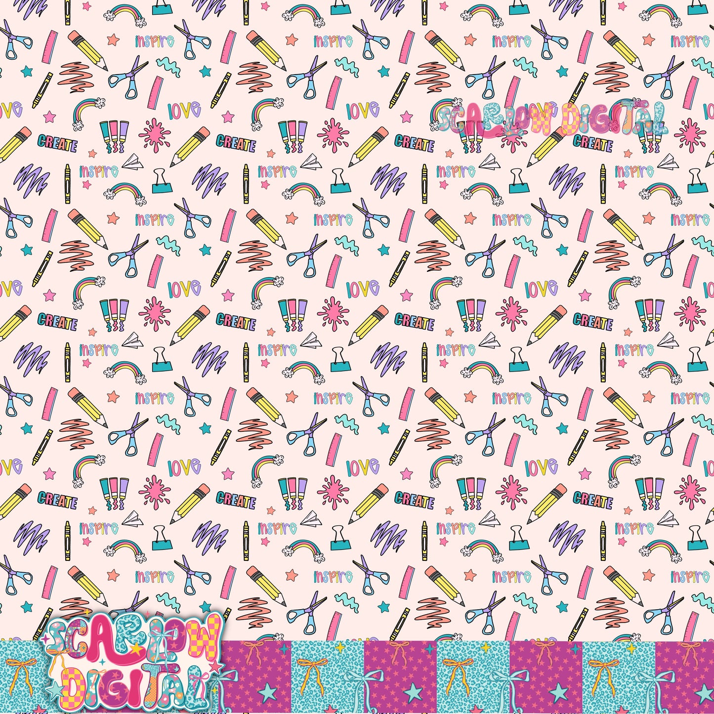 Back to School Doodles Seamless Pattern Digital Design