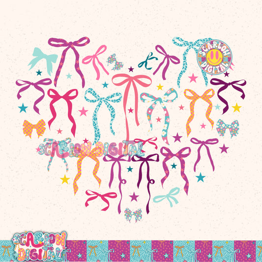 Retro Heart Bows PNG Digital Design