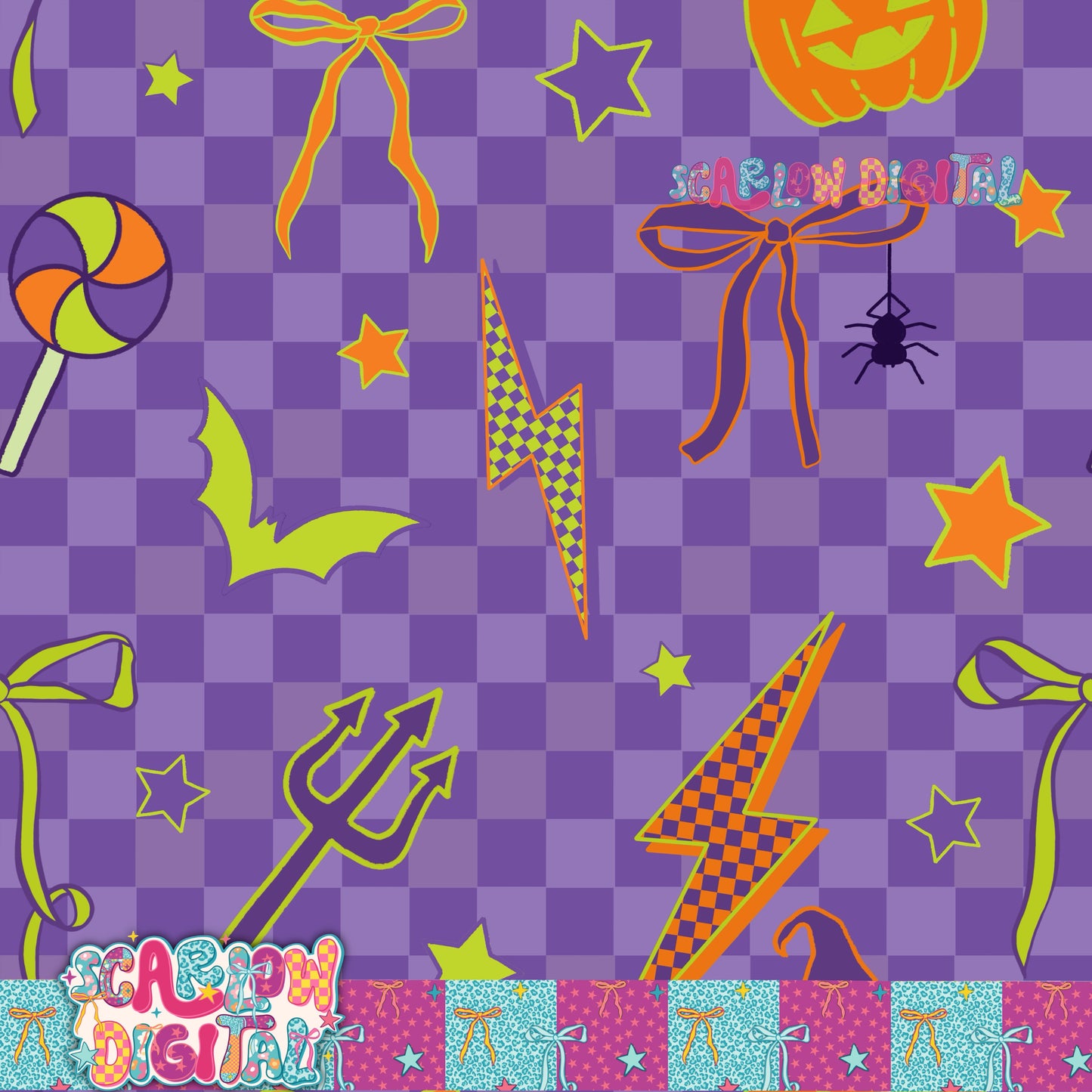 Spooky Neon Doodles Seamless Pattern Digital Design