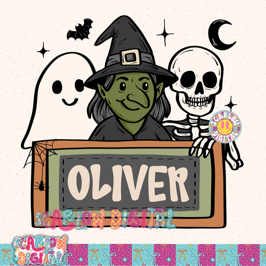 Add Your Own Name Ghost Witch and Skeleton PNG Digital Design