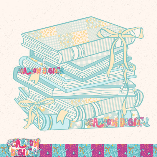 Books with Pearls and Bows PNG Digital Design