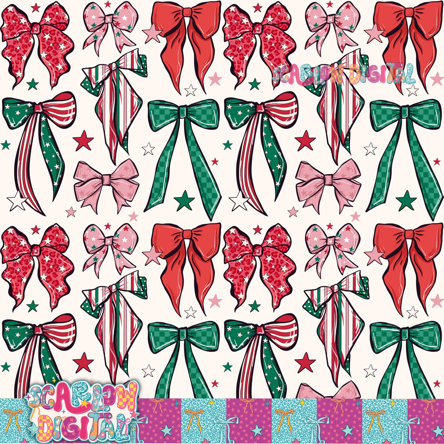 Christmas Bows Seamless Pattern Digital Design