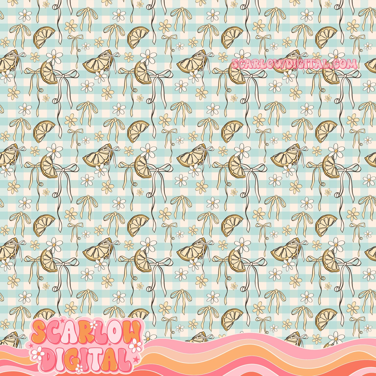 Lemons and Bows Seamless Pattern Digital Design