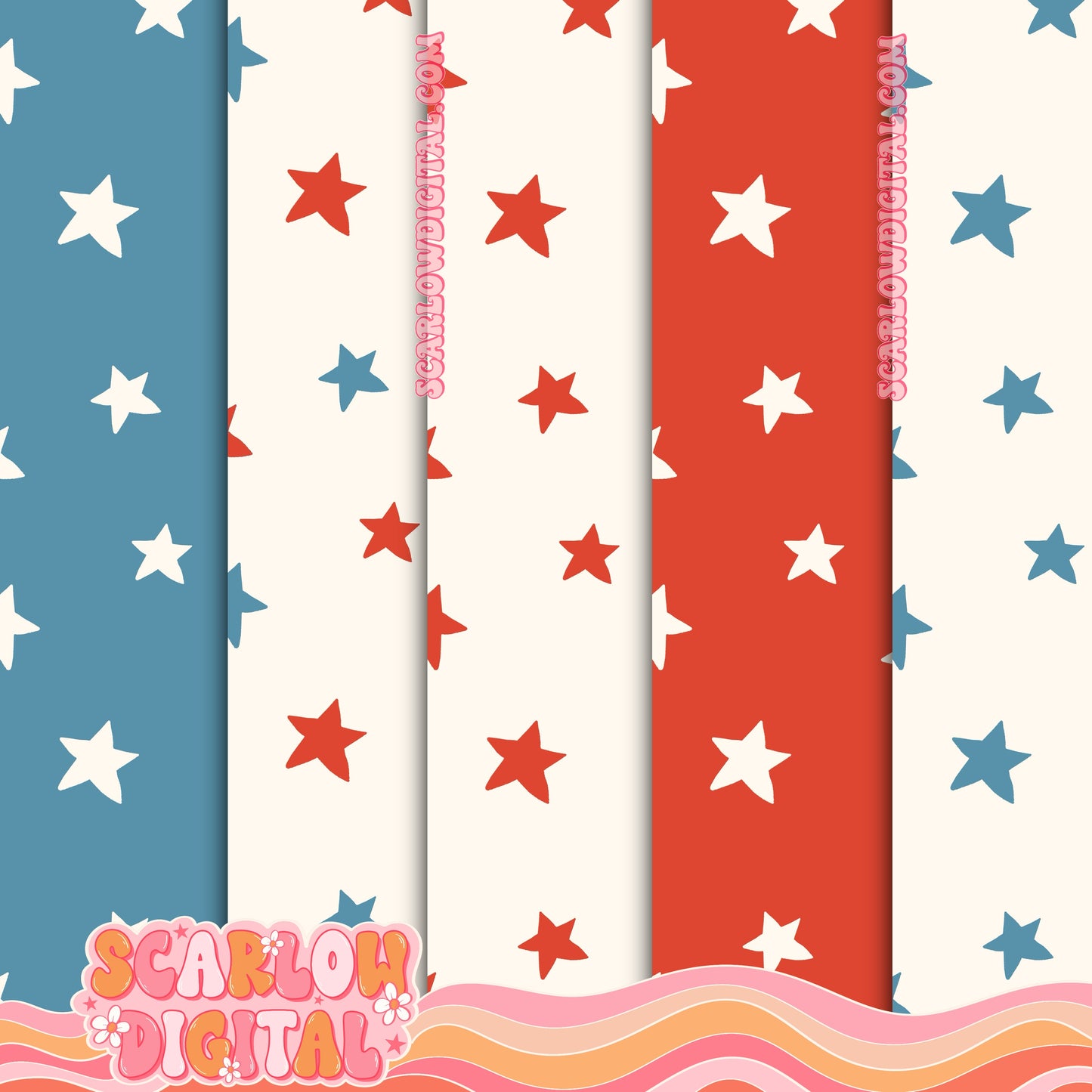 Fourth of July Seamless Pattern Bundle Digital Designs