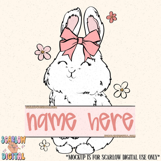Girl Bunny w/ Personalization Box for Names PNG Digital Design