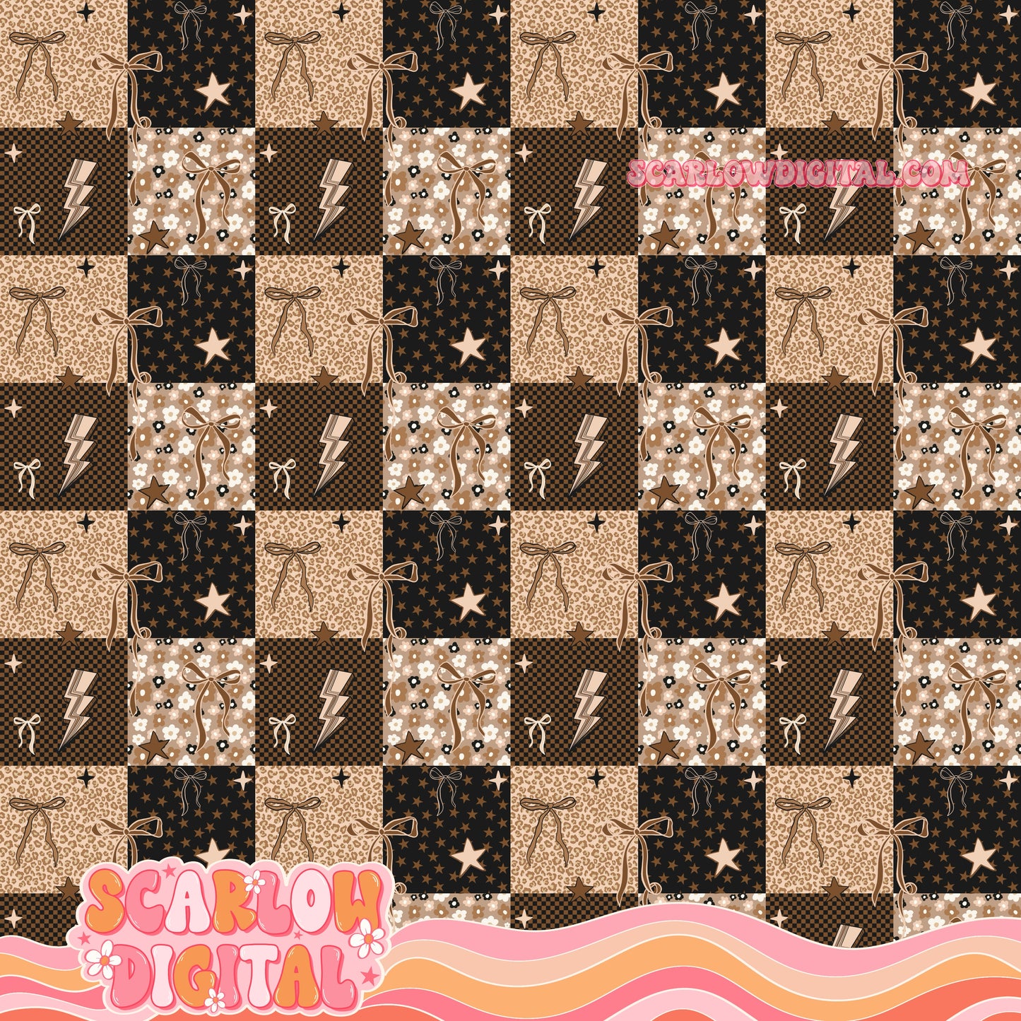 Leopard and Checkered Patchwork Seamless Pattern Digital Design