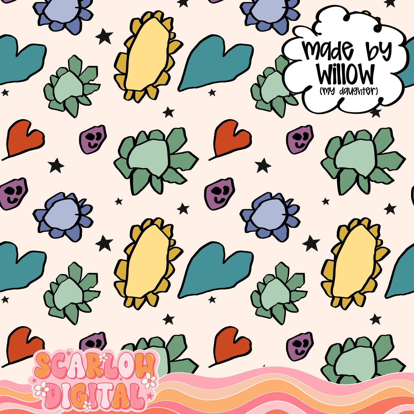 Willow's Doodles: Made By My Daughter - Seamless Pattern Digital Design