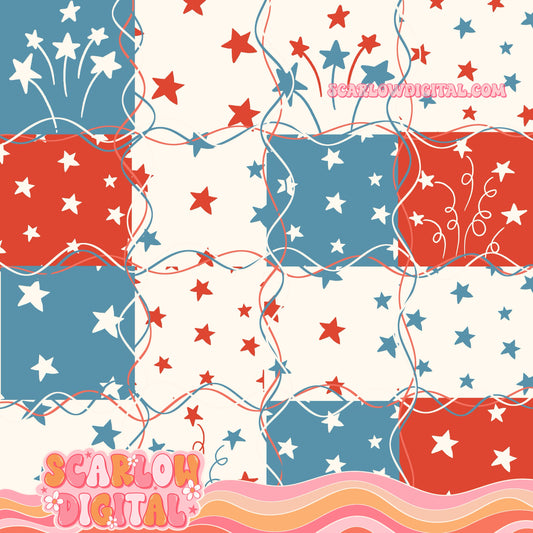 Patriotic Patchwork Seamless Pattern Digital Design