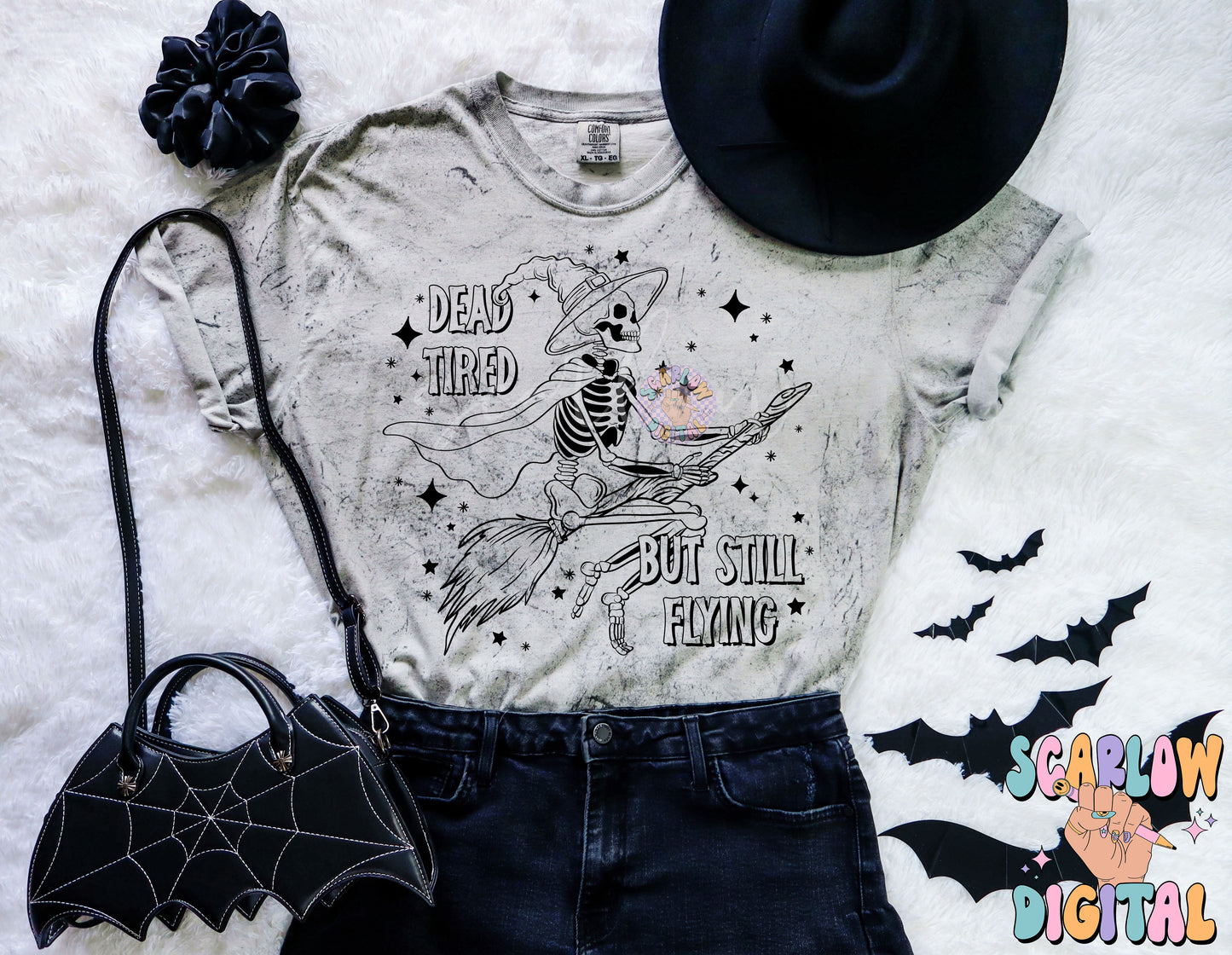 Dead Tired But Still Flying PNG Digital Design Download, Halloween png, skeleton png, funny png designs, adulting png, witchy png designs, single color png design