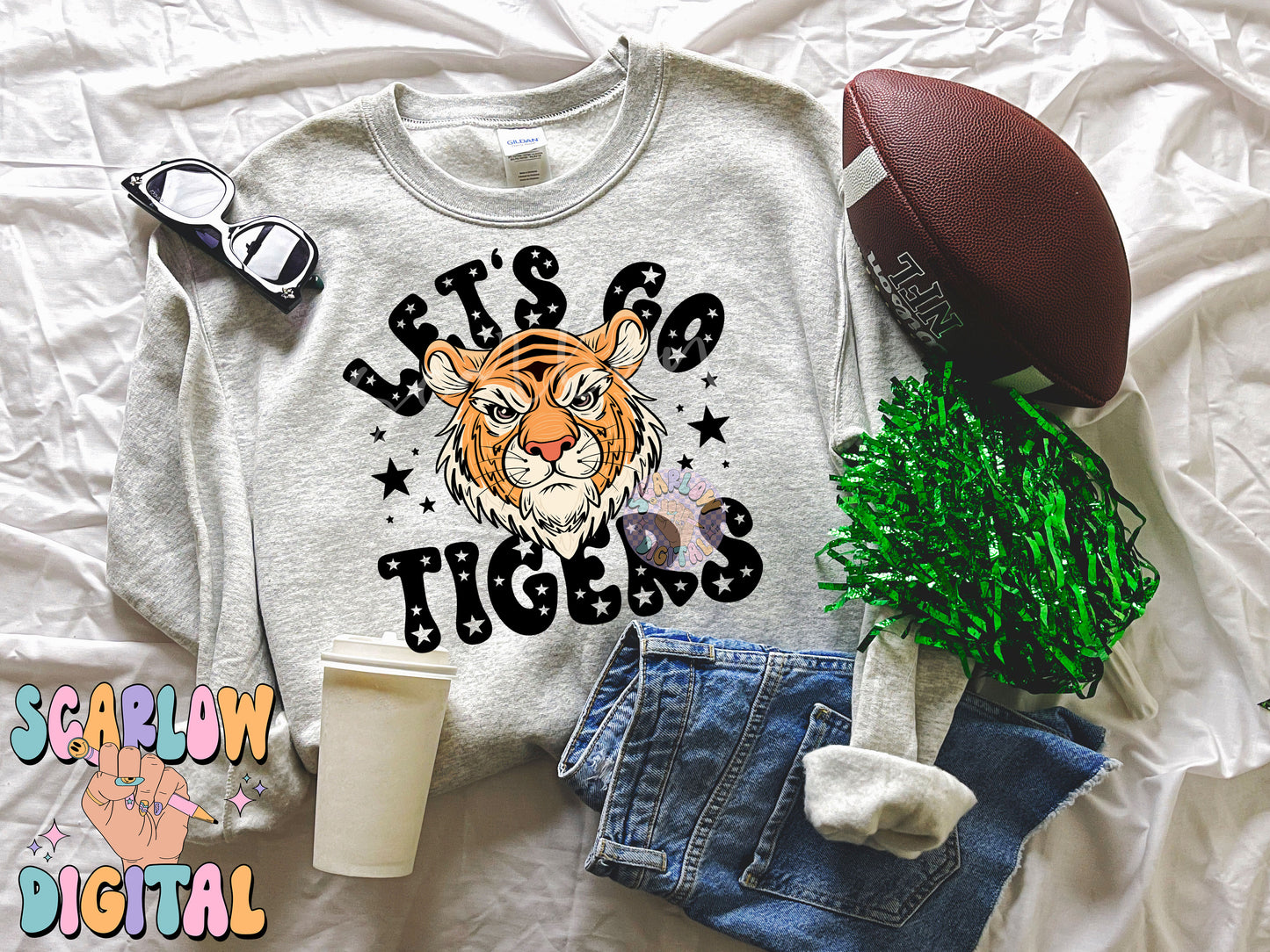 Let's Go Tigers PNG Digital Design Download, sports mascot png, football png, baseball png, retro png, trendy png, sports tshirt designs, school png