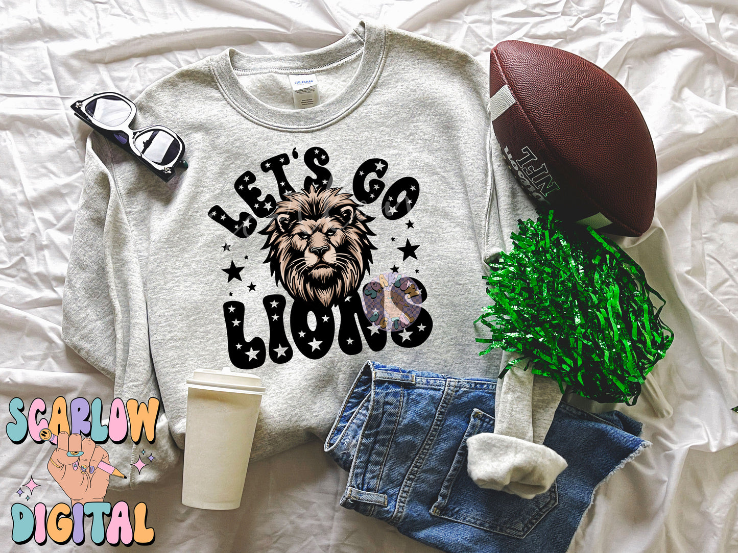 Lions PNG Digital Design Download, sports mascot png, football png, baseball png, retro png, trendy png, sports shirt design, school png