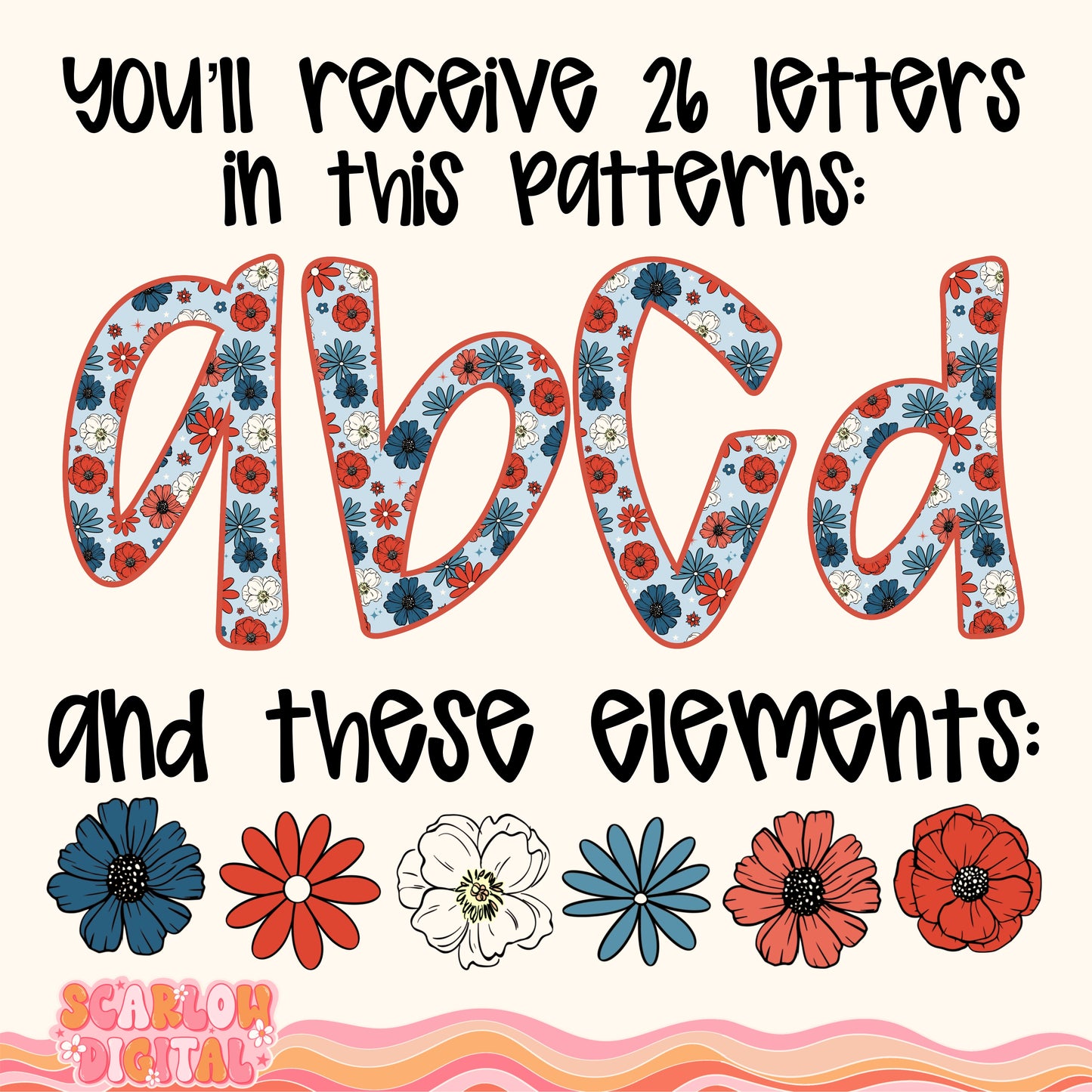 Patriotic Flowers Alphabet Set Digital Design