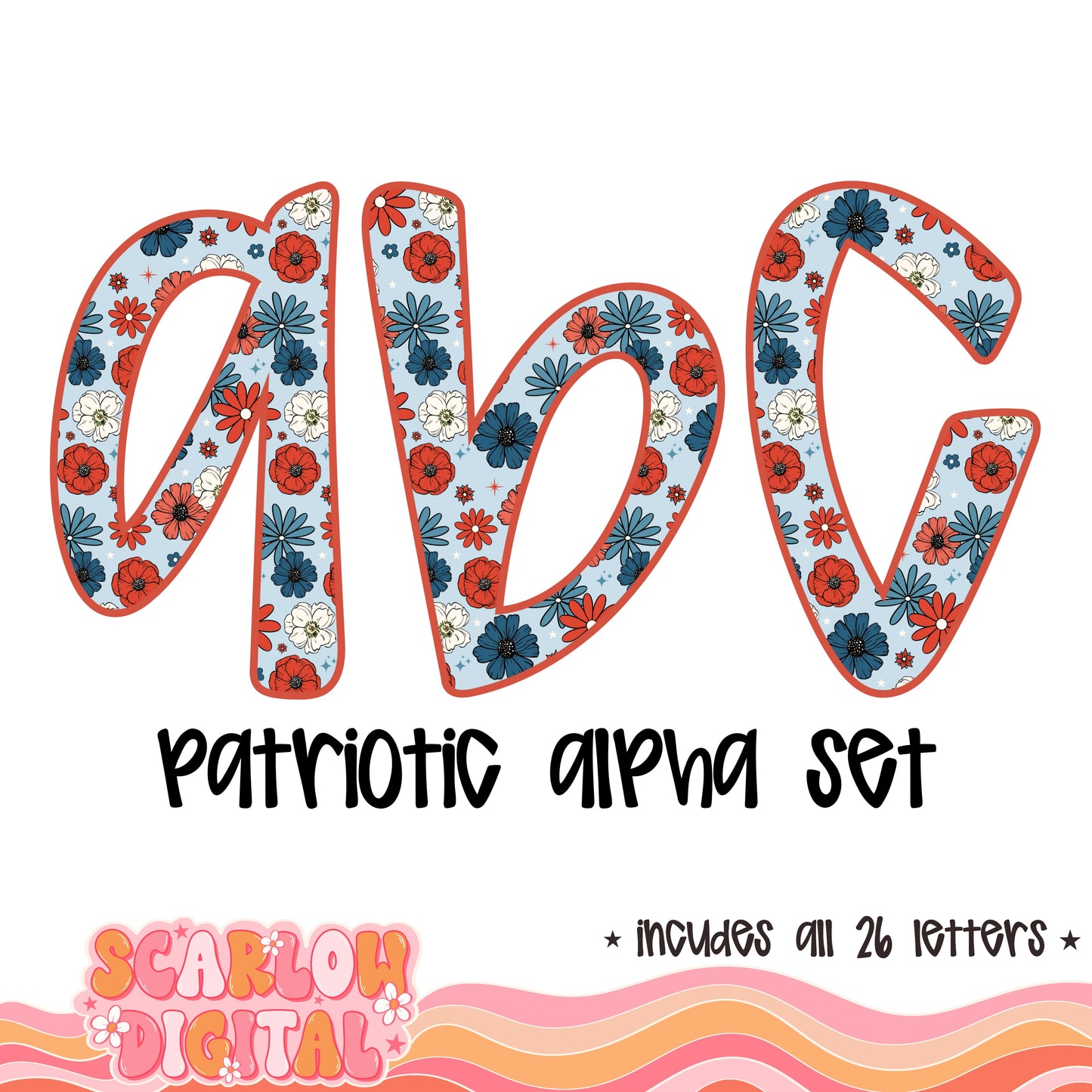 Patriotic Flowers Alphabet Set Digital Design