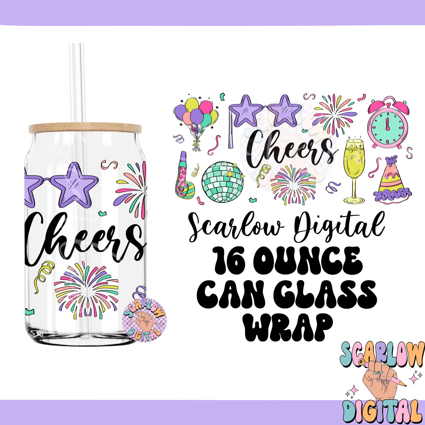 Cheers 16 Ounce Can Glass Wrap PNG-New Years Sublimation Digital Design Download-UV DTF can glass wrap png, beer can glass png designs