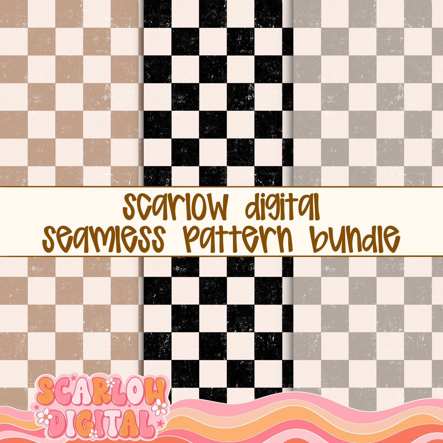 Neutral Checkered Seamless Pattern Bundle Digital Design