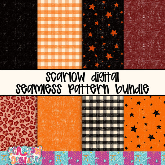 Orange and Black Spooky Halloween Seamless Pattern Bundle Digital Design
