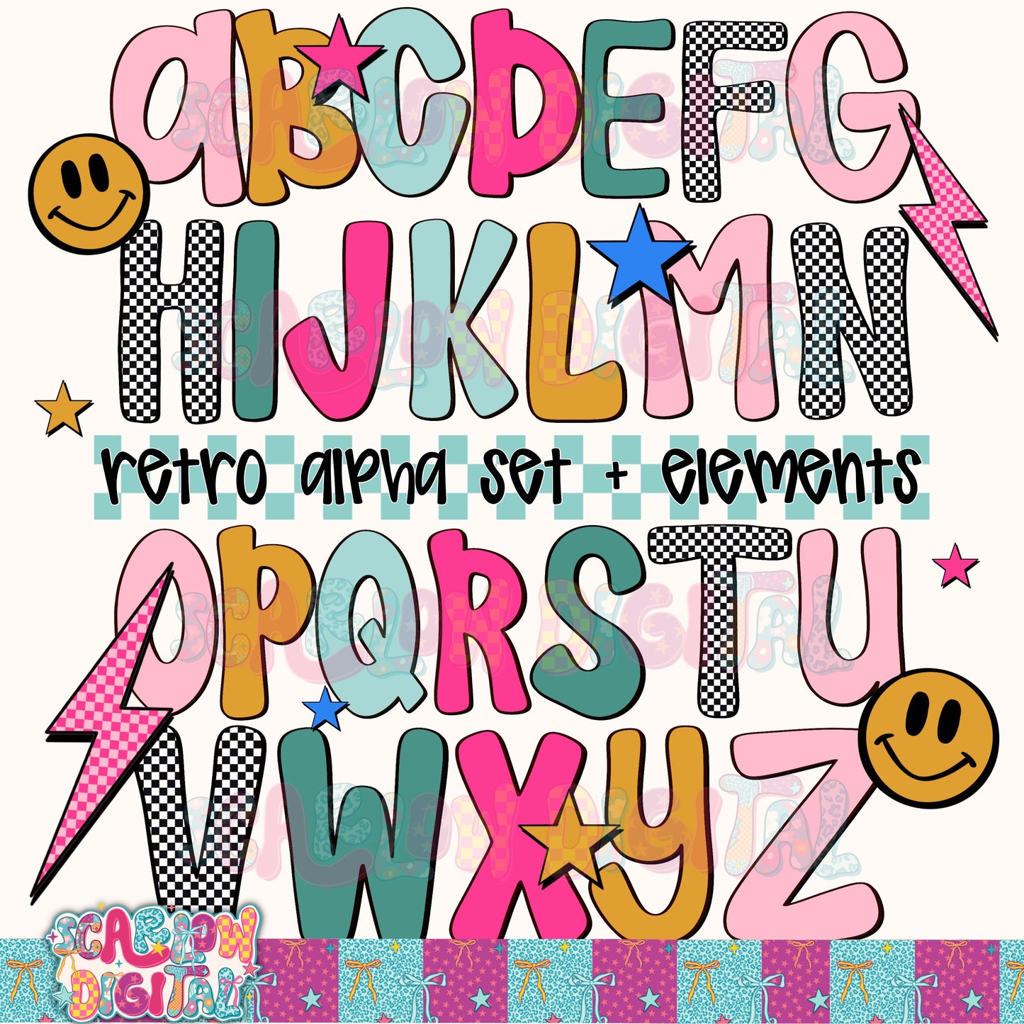 Retro Alphabet Set Digital Design