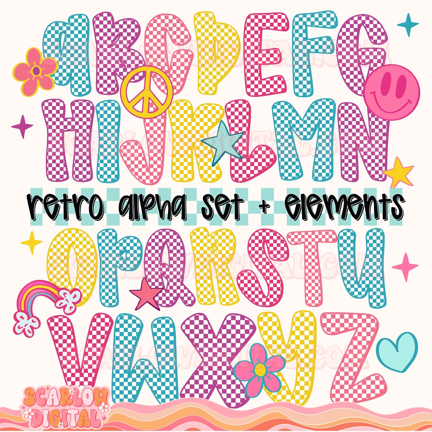 Checkered Alphabet Set Digital Design