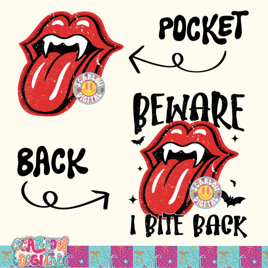 Beware I Bite Back Front and Back PNG Digital Design Bundle