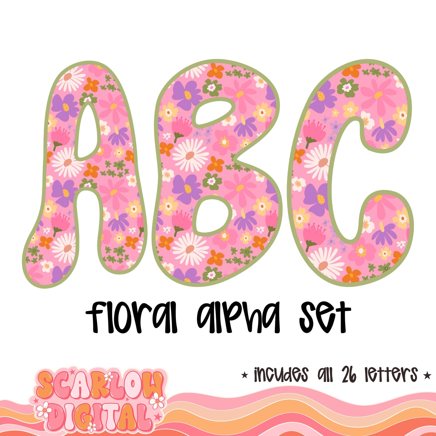 Flowers Alphabet Set Digital Design