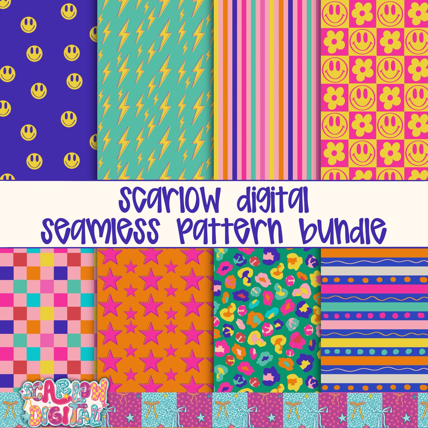 Neon Seamless Pattern Bundle Digital Design