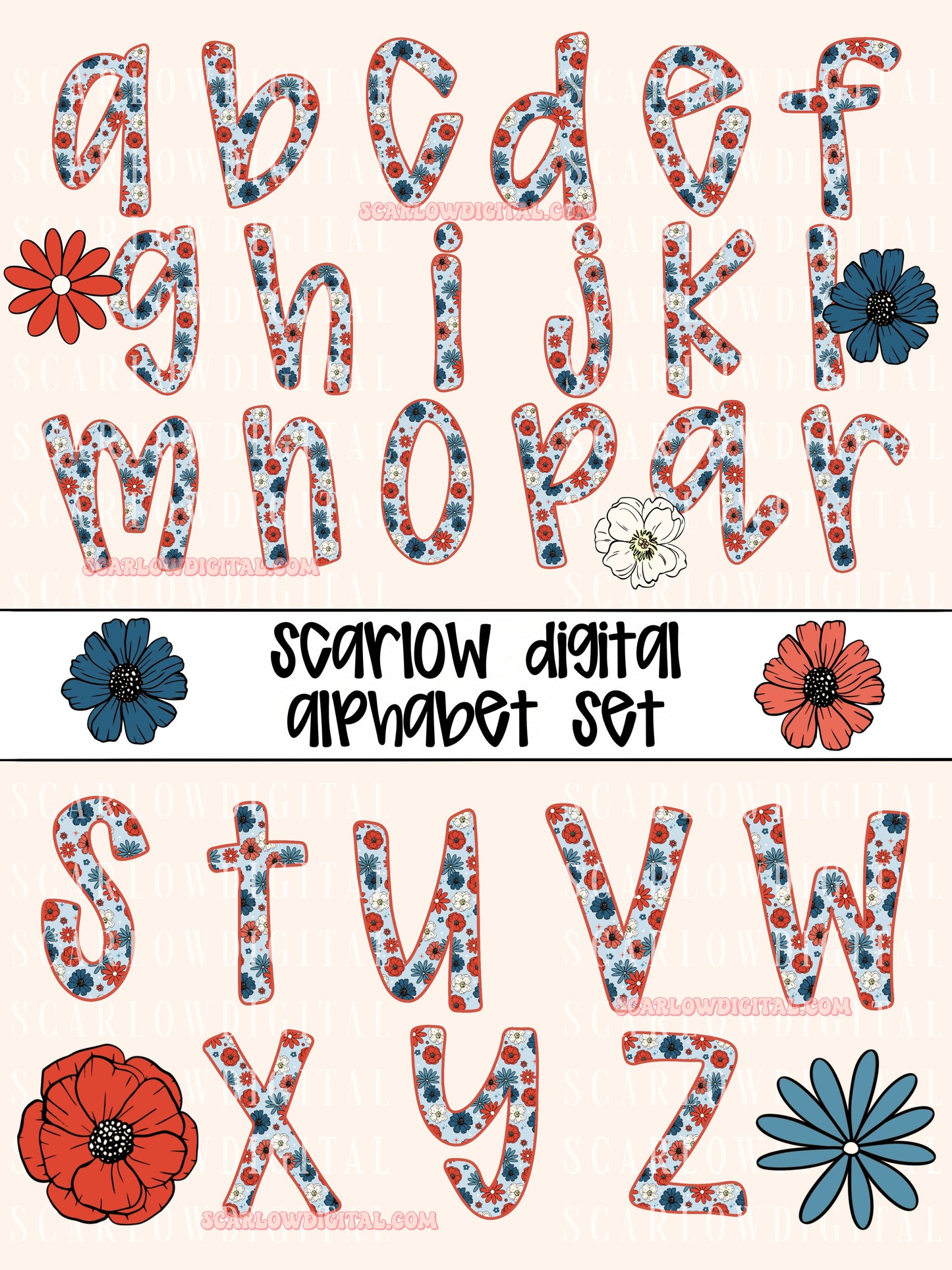 Patriotic Flowers Alphabet Set Digital Design