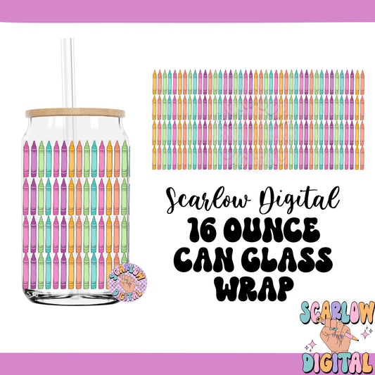 Back to School 16 Ounce Can Glass Wrap PNG Digital Design Download, crayons can glass wrap, rainbow glass wrap, teacher can glass wraps png