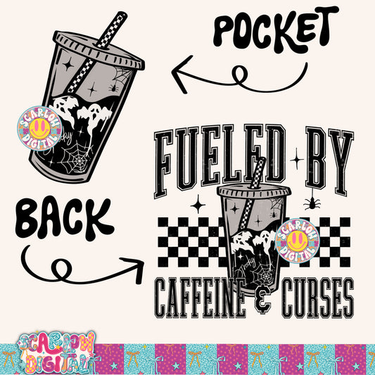 Fueled By Caffeine and Curses Front and Back PNG Digital Design