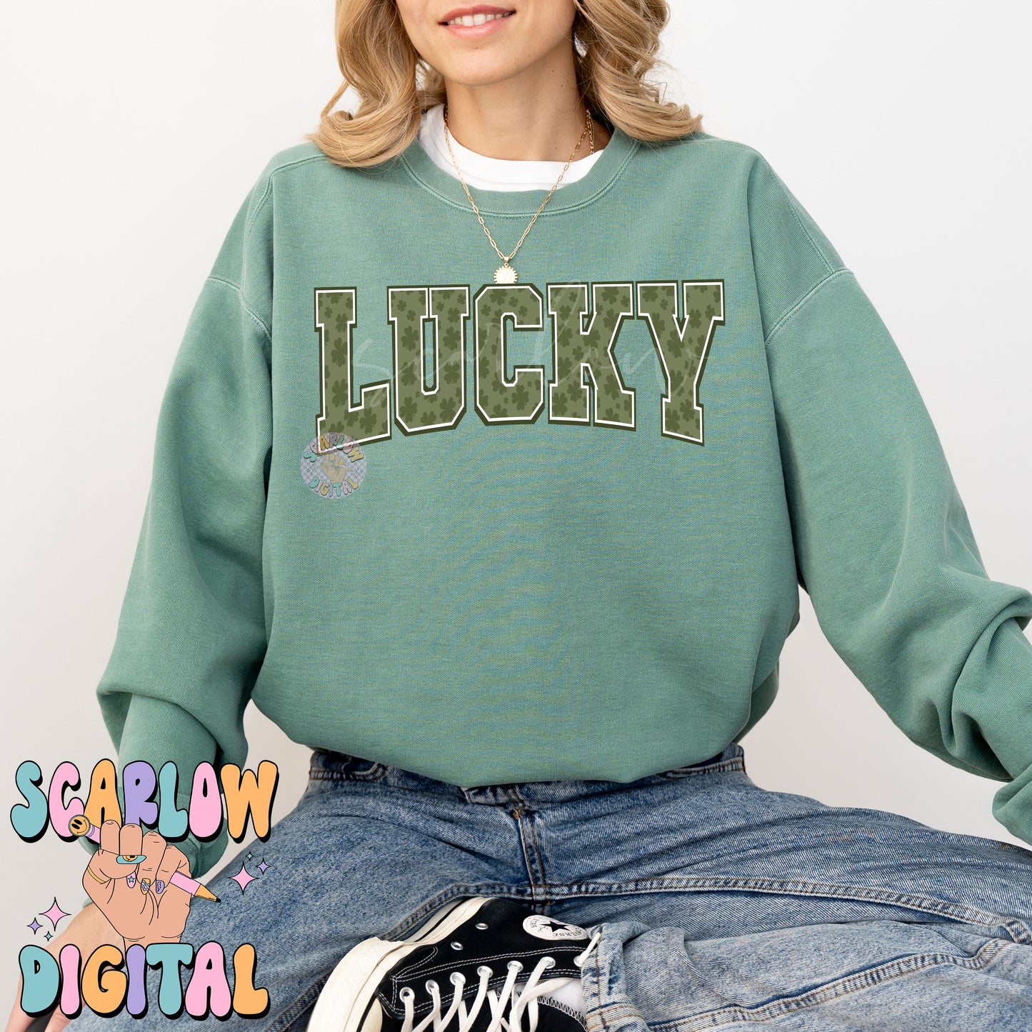 Lucky PNG-St Patrick's Day Sublimation Digital Design Download-varsity png, vintage png, grunge png, shamrock png, irish png, simple png