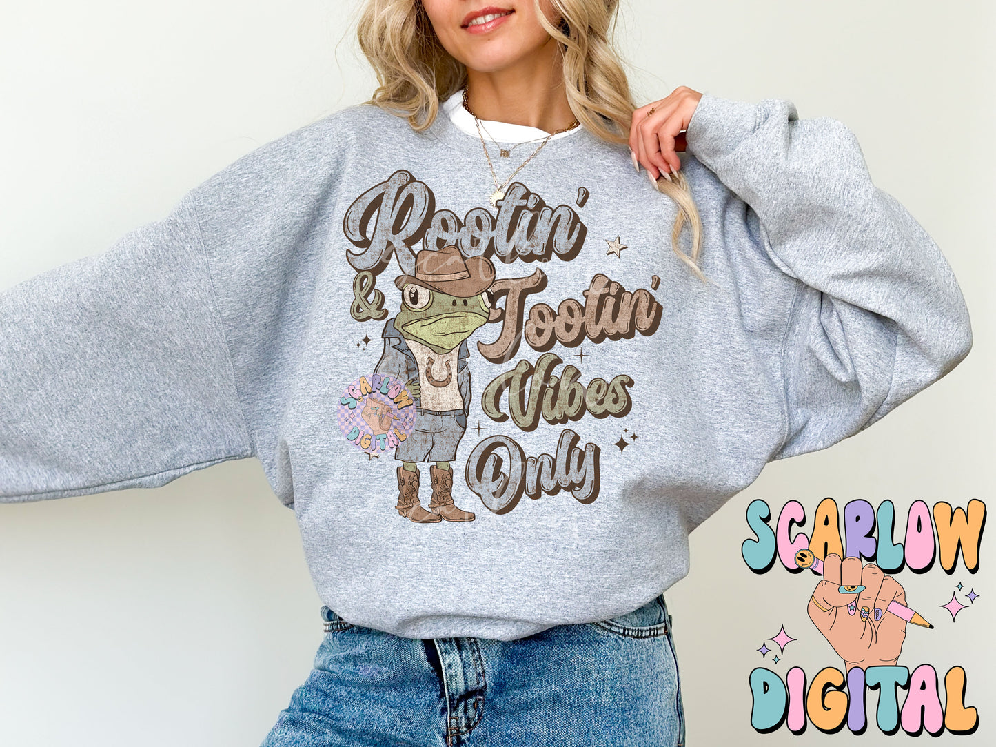 Rootin' and Tootin' Vibes Only PNG Digital Design Download, cowboy png, western png, frog png, funny png, adult png, trendy png design