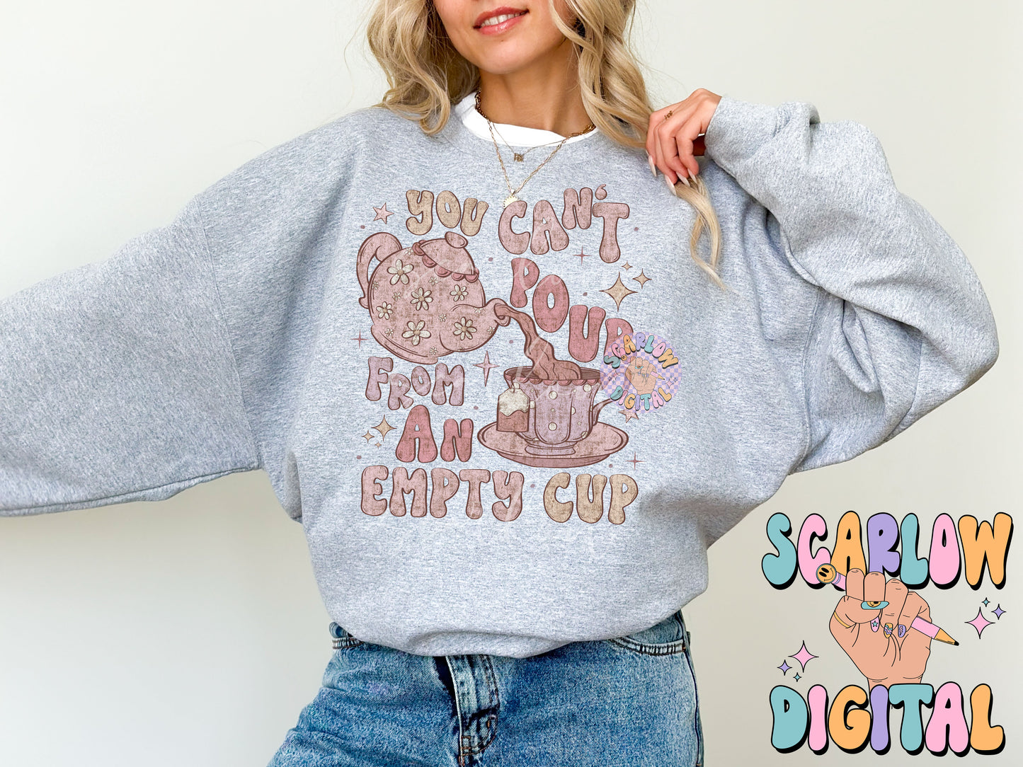 You Can't Pour From an Empty Cup PNG Digital Design Download, tea cup png, floral png, coquette png, frilly png, tea party png, tea pot png