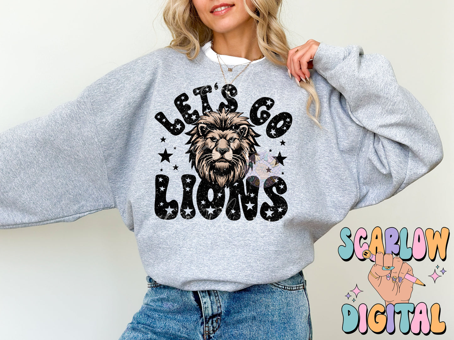 Lions PNG Digital Design Download, sports mascot png, football png, baseball png, retro png, trendy png, sports shirt design, school png