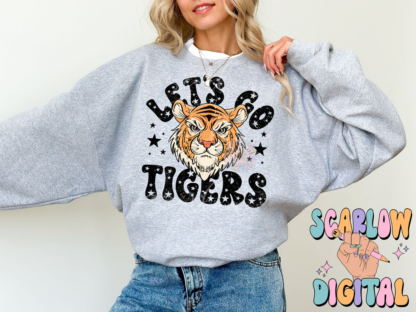 Let's Go Tigers PNG Digital Design Download, sports mascot png, football png, baseball png, retro png, trendy png, sports tshirt designs, school png