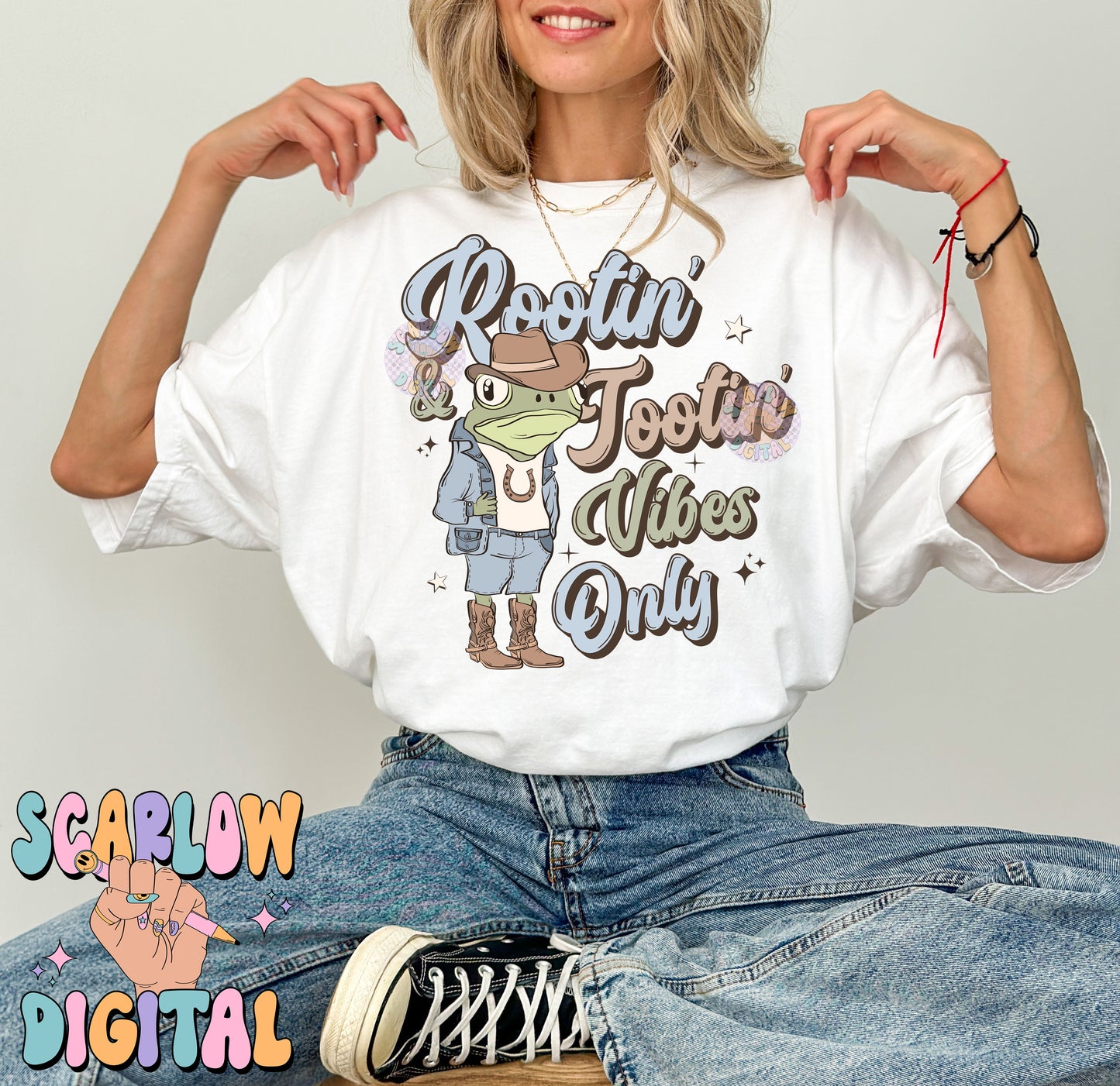 Rootin' and Tootin' Vibes Only PNG Digital Design Download, cowboy png, western png, frog png, funny png, adult png, trendy png design