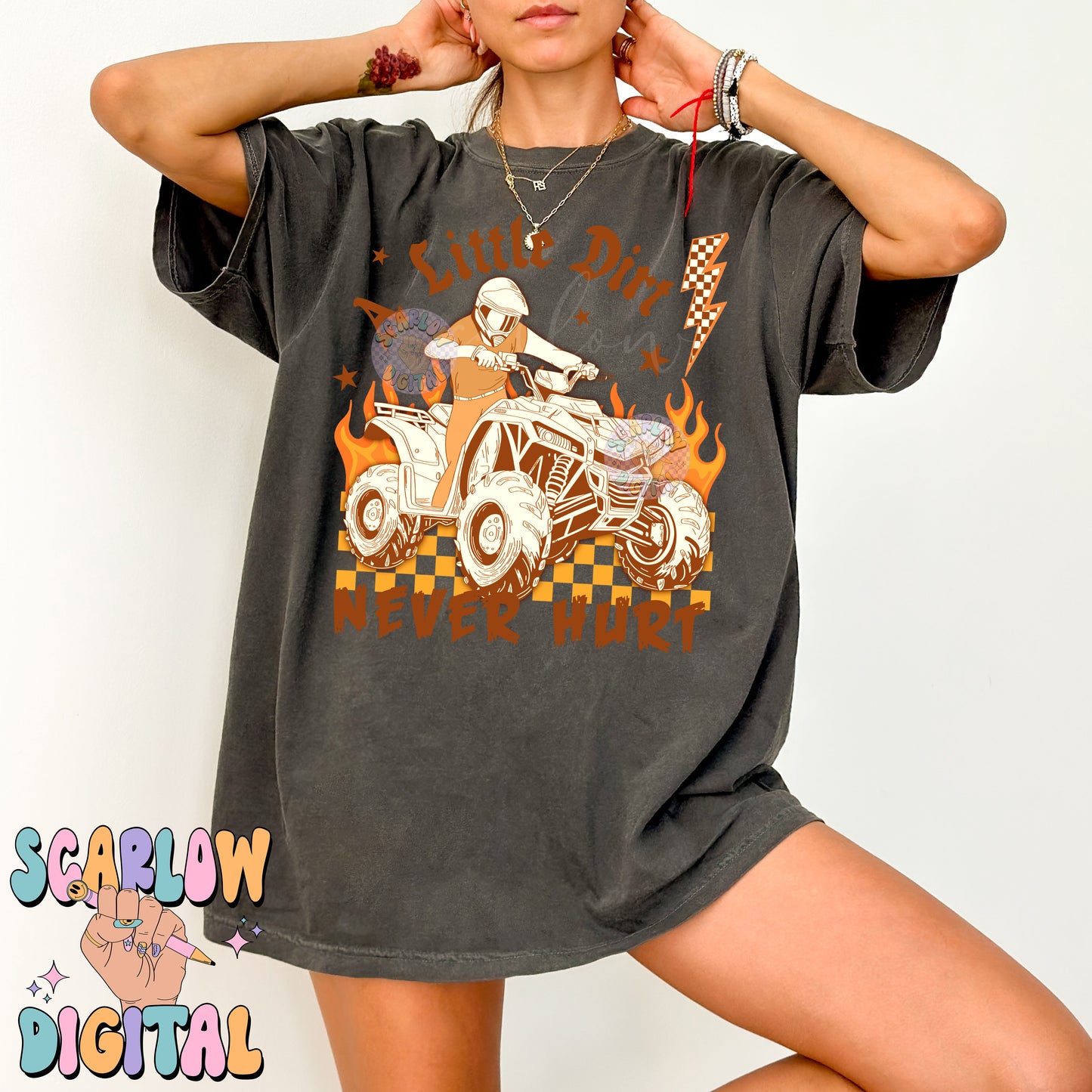 A Little Dirt Never Hurt PNG Digital Design Download, 4-wheeler png, atv png, mud png, little boy png, grunge png, edgy png, png for boys