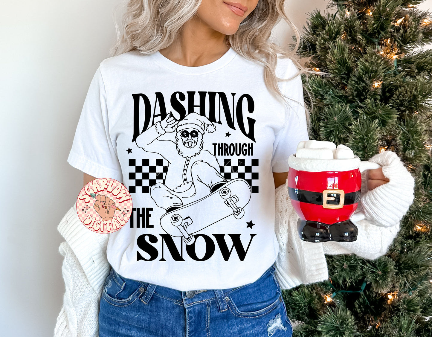 Dashing Through the Snow SVG-Christmas Cut File Digital Design Download-rocker santa svg, skater santa svg, boy christmas svg, boy designs