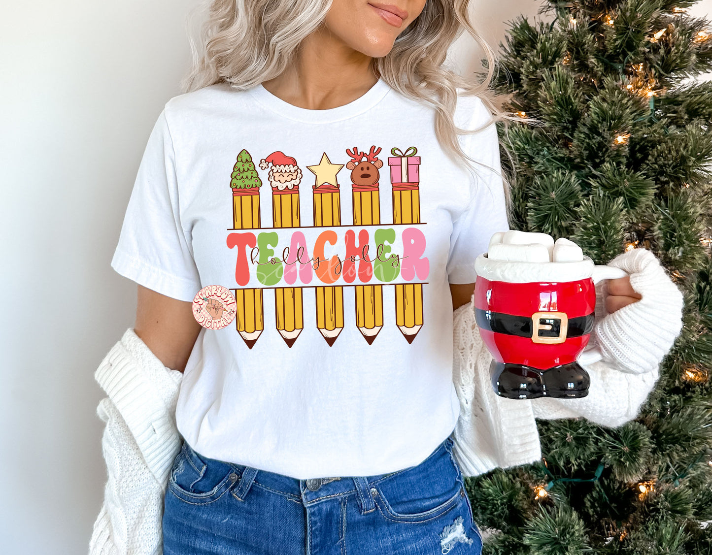 Christmas Pencils PNG-Teacher Sublimation Digital Design Download-teacher xmas png, xmas teacher gift png, santa claus png, reindeer png