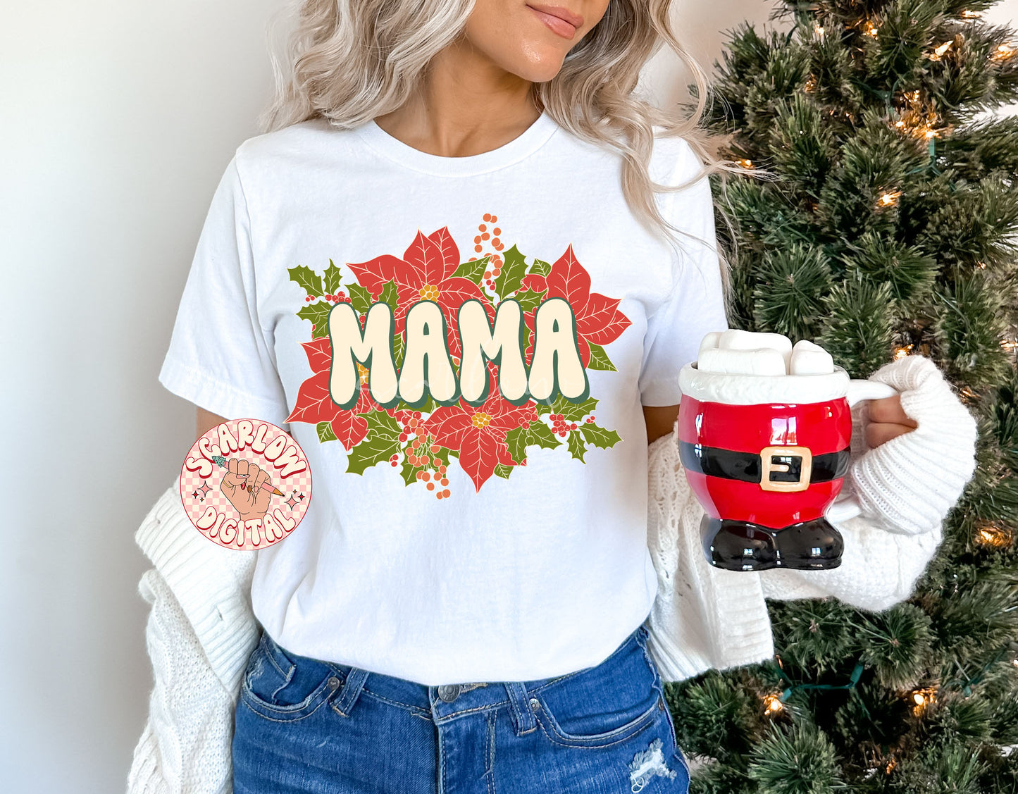 Floral Mama PNG-Christmas Sublimation Digital Design Download-christmas mama png, poinsettia floral png, flowers png, mama png designs