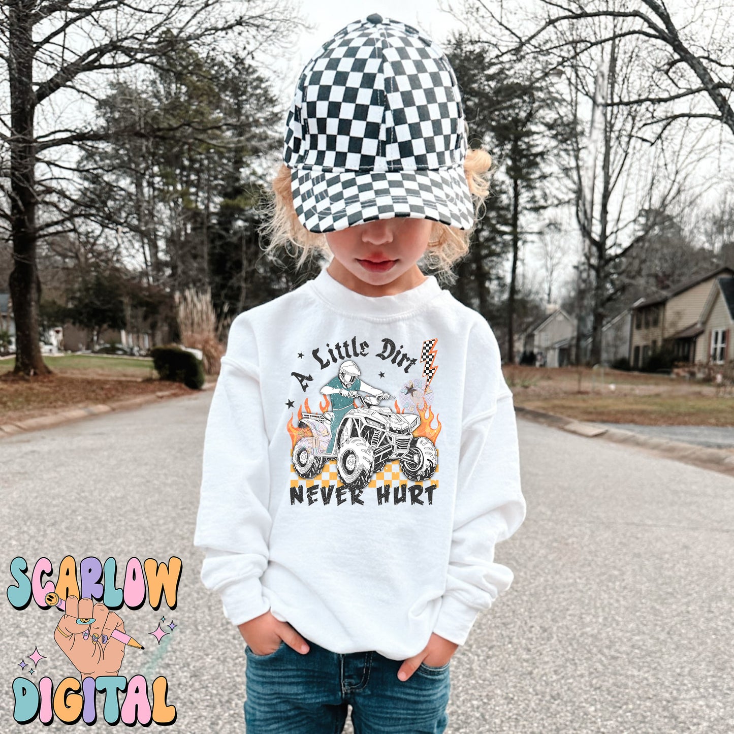 A Little Dirt Never Hurt PNG Digital Design Download, 4-wheeler png, atv png, mud png, little boy png, grunge png, edgy png, png for boys