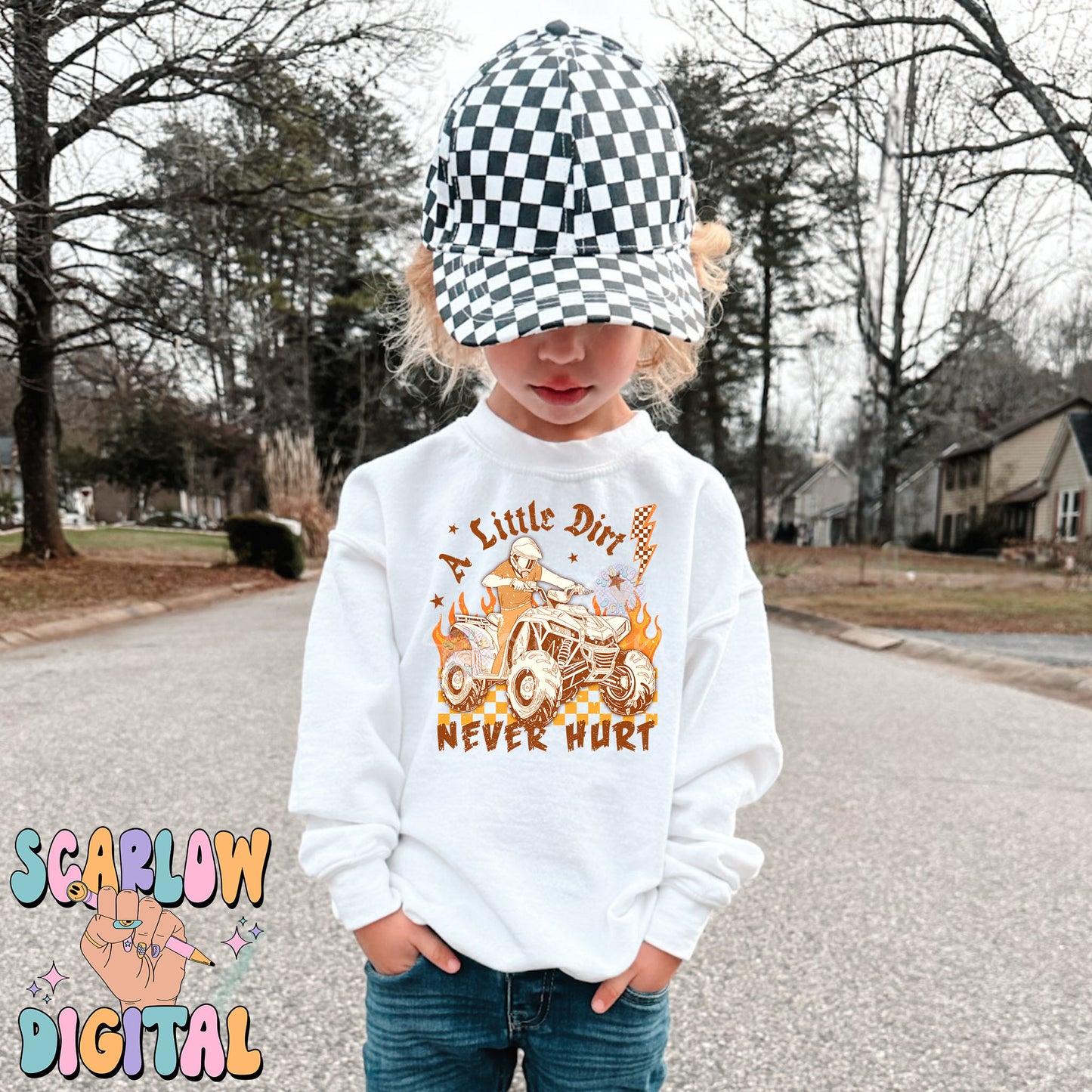 A Little Dirt Never Hurt PNG Digital Design Download, 4-wheeler png, atv png, mud png, little boy png, grunge png, edgy png, png for boys