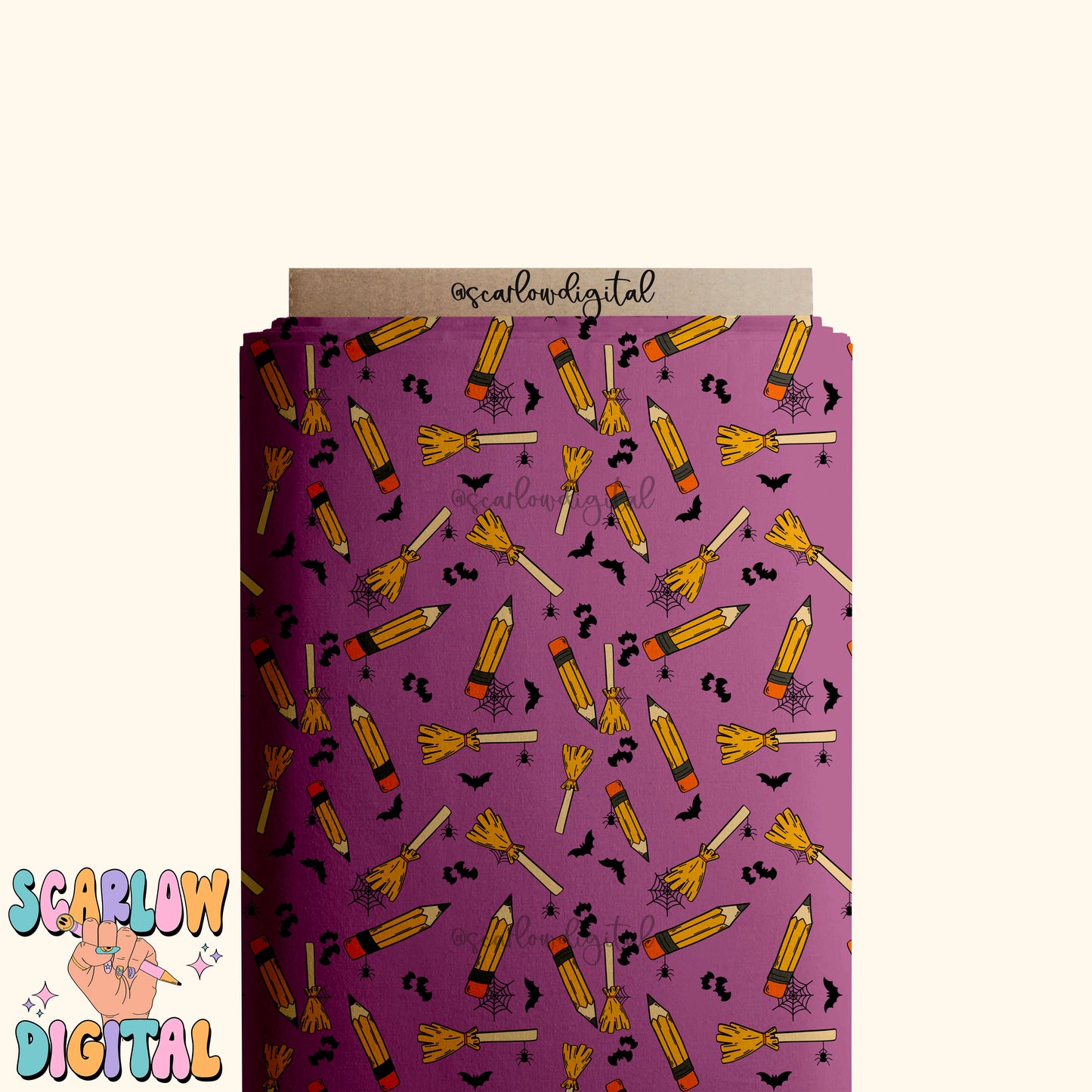 Pencils and Brooms Seamless Pattern Digital Design