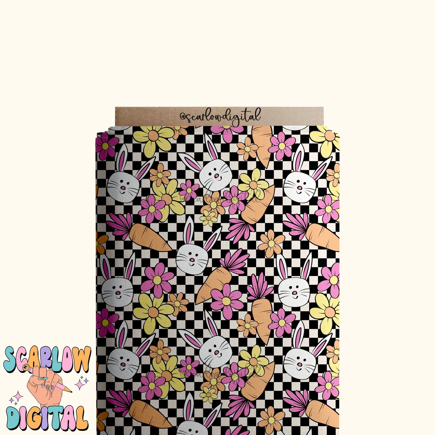 Checkered Easter Doodles Seamless Pattern-girl seamless pattern, retro easter seamless pattern, easter bunny seamless, kids seamless pattern